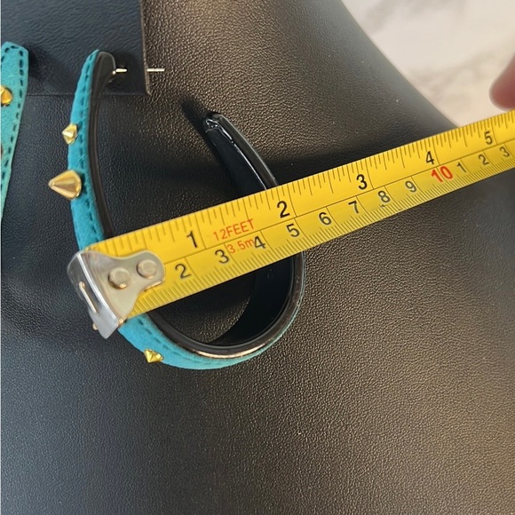 2 3/4 inch Earrings-Fabulous Statement Teal Studded TearDrop Hoop Faux Suede - Picture 8 of 9